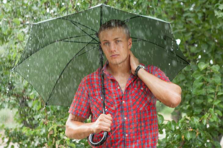 uomo pioggia ombrello